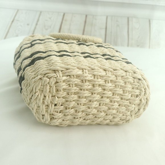 New York & Company Womens Beige Striped Rectangle Wicker Drawstring Handbag - Picture 5 of 13